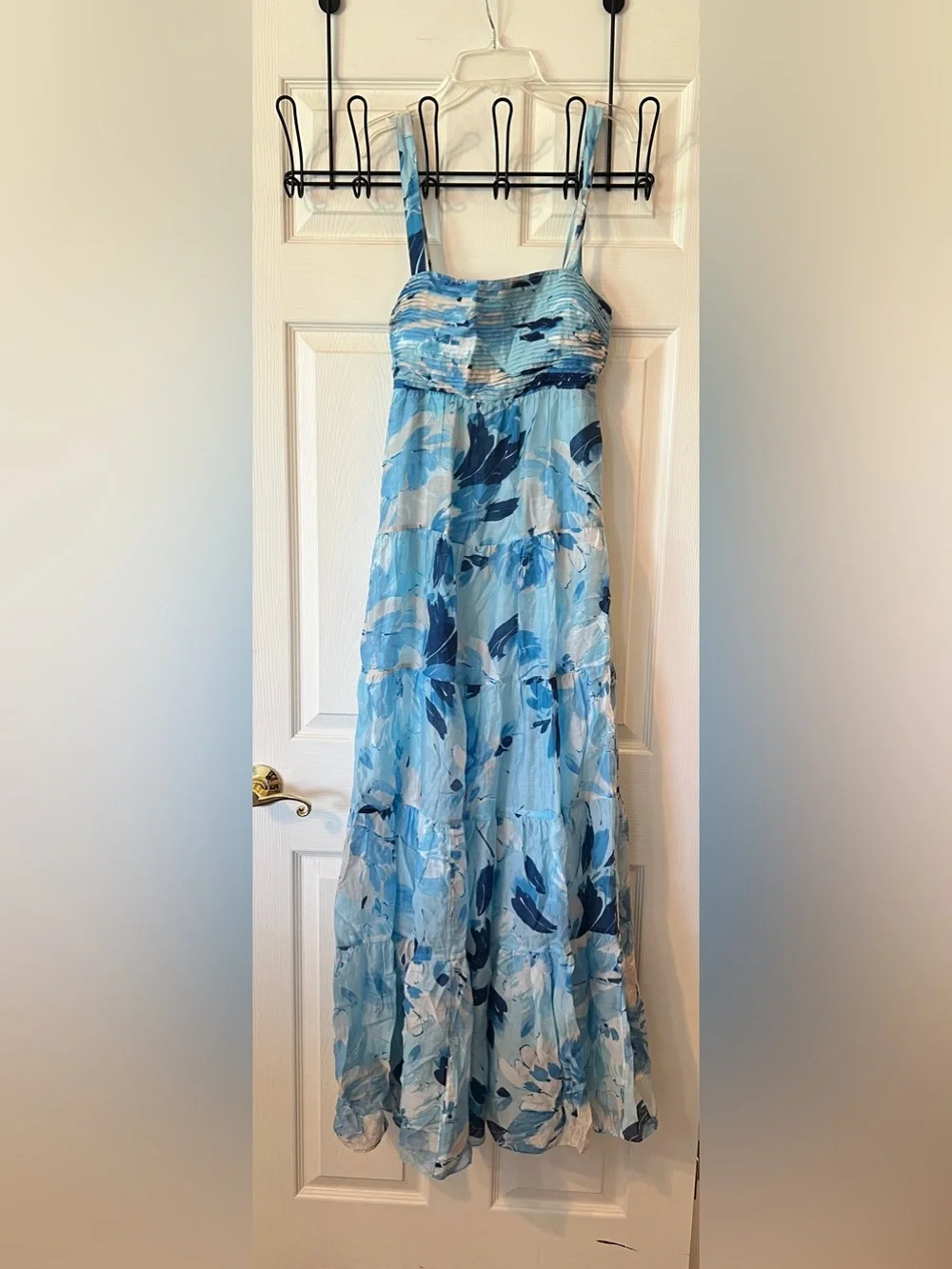 Abercrombie & Fitch Blue Floral Tiered Maxi Dress X Smocked Boho